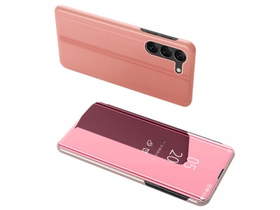 Mirror Standing Cover (ružové) - Zrkadlové puzdro pre Samsung Galaxy S23