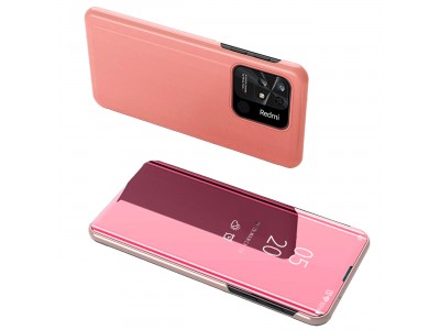 Mirror Standing Cover (ružové) - Zrkadlové puzdro pre Xiaomi Redmi 10C