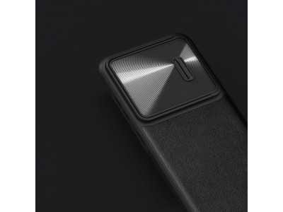Nillkin CamShield Leather (ierna)  Plastov kryt v kombincii s koou a s posuvnou ochranou kamery pre Samsung Galaxy S23
