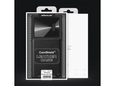 Nillkin CamShield Leather (ierna)  Plastov kryt v kombincii s koou a s posuvnou ochranou kamery pre Samsung Galaxy S23 Ultra