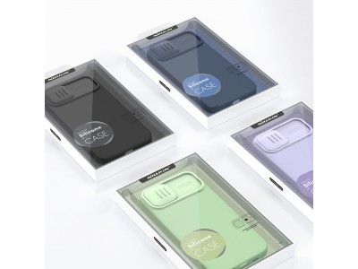 Nillkin CamShield Silky MagSafe (modr) - Siliknov kryt (obal) s podporou MagSafe a s ochranou kamery na iPhone 14
