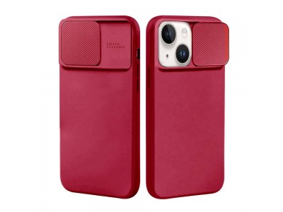 Silicone Camshield (červená) - Silikónový kryt s posuvnou ochranou kamery pre Apple iPhone 14 Plus