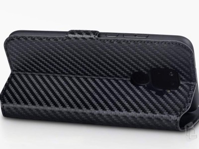 Carbon Fiber Folio (�ierne) - Pe�a�enkov� puzdro na Huawei Mate 30 Lite **AKCIA!!