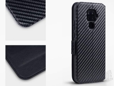 Carbon Fiber Folio (�ierne) - Pe�a�enkov� puzdro na Huawei Mate 30 Lite **AKCIA!!