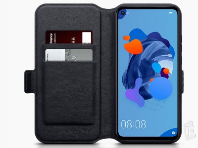 Carbon Fiber Folio (�ierne) - Pe�a�enkov� puzdro na Huawei Mate 30 Lite **AKCIA!!