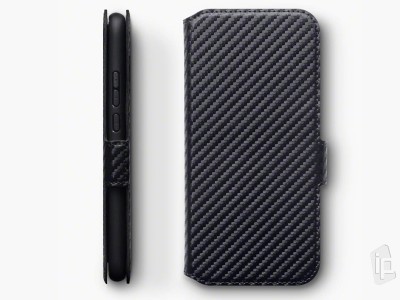Carbon Fiber Folio (�ierne) - Pe�a�enkov� puzdro na Huawei Mate 30 Lite **AKCIA!!
