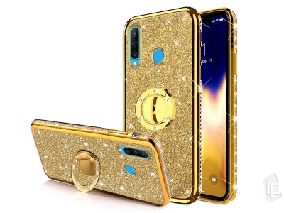 Diamond Glitter Ring (zlat) - Ochrann kryt (obal) s driakom na Huawei P30 Lite