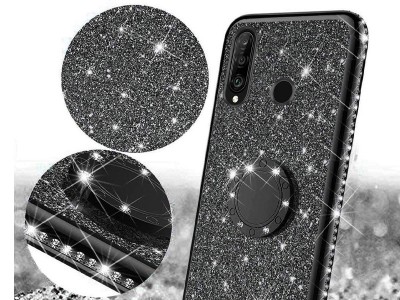 Diamond Glitter Ring (ierny) - Ochrann kryt (obal) s driakom na Huawei P Smart 2019
