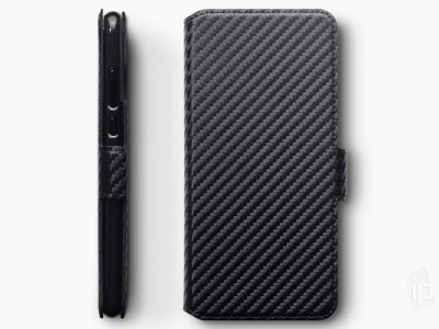 Carbon Fiber Folio ern - penenkov pouzdro na Huawei P30 Lite