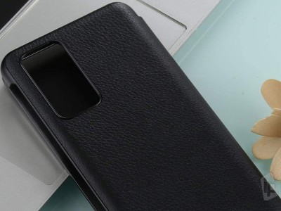 Real Leather Smart puzdro s funkciou Sleep / Wake pre Huawei P40 Pro (ierne)