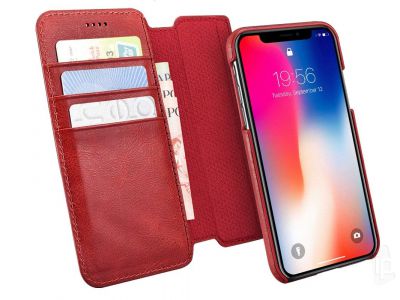 Noble 2 in 1 Wallet Red (erven) - Luxusn puzdro a ochrann kryt z pravej koe pre Apple iPhone X / XS