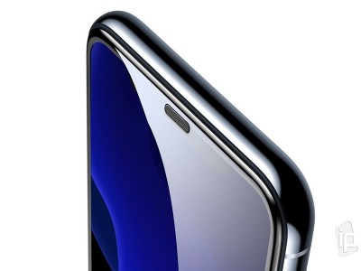 BASEUS 3D Full Glue Tempered Glass (ern) - Tvrden ochrann sklo na displej s krytkou na reproduktor proti prachu pro Apple iPhone XR / 11