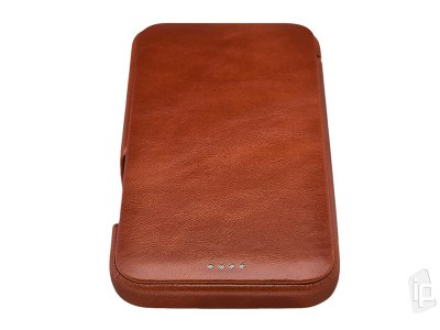 Vintage Slim Leather Book (hned) - Luxusn puzdro z pravej koe pre iPhone 12 mini