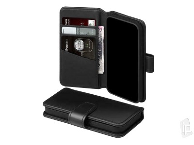 Leather Wallet (ierne) - Peaenkov puzdro z pravej koe pre iPhone 12 mini