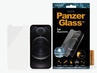 PanzerGlass Antibacterial - Tvrden ochrann sklo pokryt antimikrobilnou ltkou na iPhone 12 / iPhone 12 Pro (re)