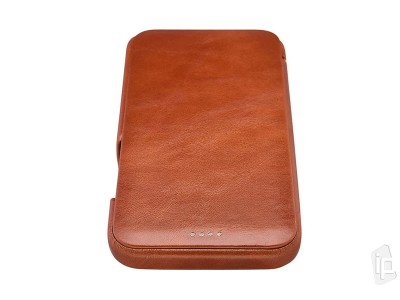 Vintage Slim Leather Book (hned) - Luxusn puzdro z pravej koe pre iPhone 12 / iPhone 12 Pro