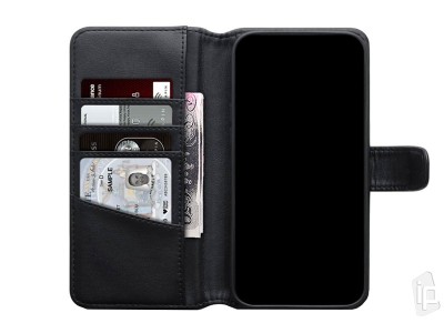 Leather Wallet (ierne) - Peaenkov puzdro z pravej koe pre iPhone 12 Pro Max
