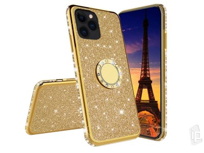 Diamond Glitter Ring (zlat) - Ochrann kryt (obal) s driakom na iPhone 12 Pro Max
