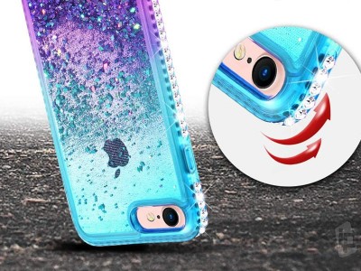 Diamond Liquid Glitter (fialovo-tyrkysov) - Ochrann kryt s tekutmi trblietkami na iPhone 7 / 8 / SE 2020