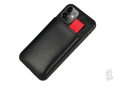 Leather Card Holder (ierny) - puzdro s prieinkom na karty pre iPhone 11