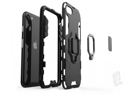 Fusion Ring Defender (ierny) - Odoln kryt (obal) na Apple iPhone SE 2020 + magnetick driak do auta **AKCIA!!