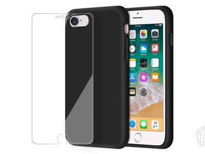 Set Obal Liquid Silicone Cover (čierny) + Ochranné sklo na Apple iPhone 7 / 8 / SE 2020
