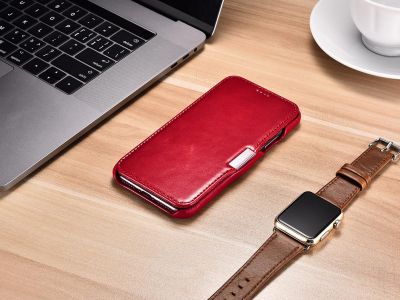 Elegance Leather Book Red (erven) - Luxusn puzdro z pravej koe pre Apple iPhone XS MAX