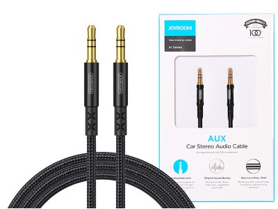 JOYROOM Audio Cable AUX (ern)  Kbel s dvoma zvukovmi 3,5 mm jack konektormi (1m)