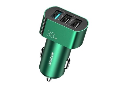 JOYROOM Fast Charger (38W)  Autonabjaka 3x USB s podporou rchleho nabjania Quick Charge 3.0 (zelen)