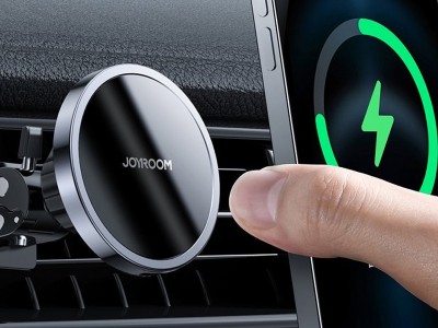 JOYROOM Wireless Charger Holder  Magnetick driak do mrieky ventiltora s bezdrtovm nabjanm MagSafe pre Apple iPhone sriu 12 (ierny)