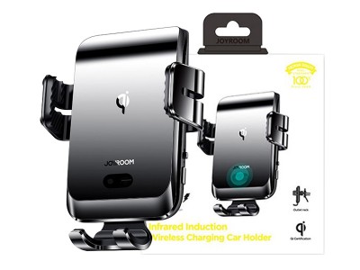 JOYROOM Wireless Charger Holder (ierny)  Driak pre smartfn do mrieky ventiltora s bezdrtovm nabjanm QC 3.0 (4.7-6.8)