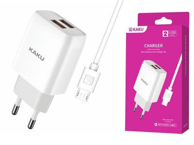 KAKU Charger (15W)  Nabjaka s 2x USB port + Nabjac kbel USB/Micro USB (biela)
