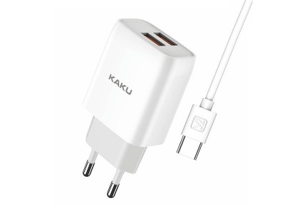 KAKU Charger (15W)  Nabjaka s 2x USB port + Nabjac kbel USB/USB-C (biela)