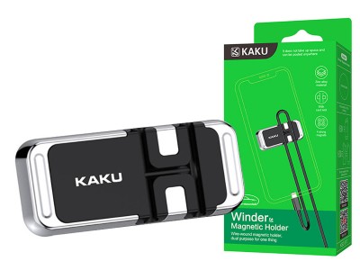 KAKU Cable Holder – Magnetický držák na telefón a organizér káblov (stříbrný)