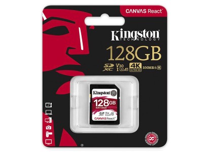 KINGSTON Canvas REACT SD karta SDHC 128GB 100MB/s UHS-I U3