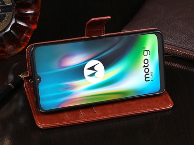 Elegance Stand Wallet Brown (hnd) - Penenkov pouzdro na Moto G9 Play