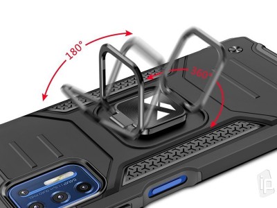 Set odoln obal Kickstand Ring Armor (ierny) + ochrann sklo na displej pre Moto G9 Plus