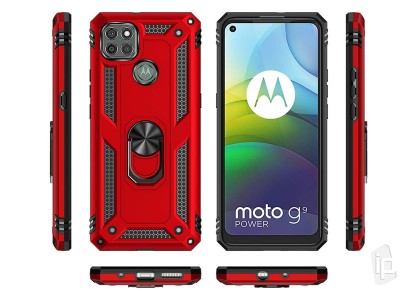 Set odoln� obal Fusion Ring Armor (�erven�) + ochrann� sklo (�ierne) na displej na Moto G9 Power