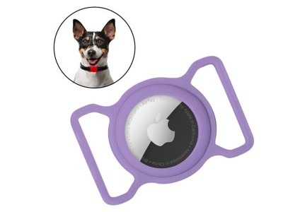 Obojok pre psa/maku so siliknovm obalom pre Apple AirTag (fialov)
