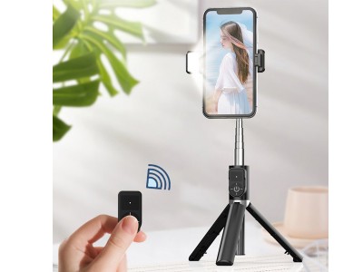 Proda PD-P70S-1 (ern)  Bezdrtov selfie ty so statvom a LED lampou (max. dka 1m)