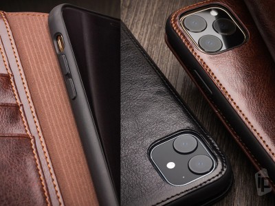 QIALINO Classic Leather Wallet Book (ierne) - Luxusn koen puzdro pre Apple iPhone 11 Pro Max