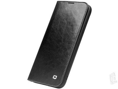 QIALINO Classic Leather Wallet Book (ierne) - Luxusn koen puzdro pre Apple iPhone 11
