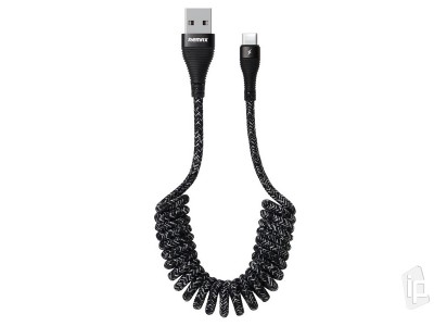 Remax Super Series Spring Cable (ern) - Textiln napnac kabel USB-C (typ C)