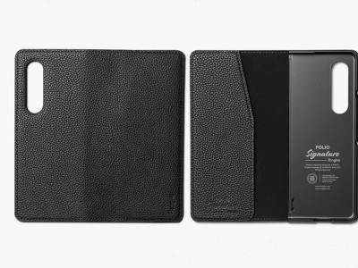 Ringke Folio Signature  Luxusn ochrann puzdro z pravej koe pre Samsung Galaxy z Fold3 5G (ierny)