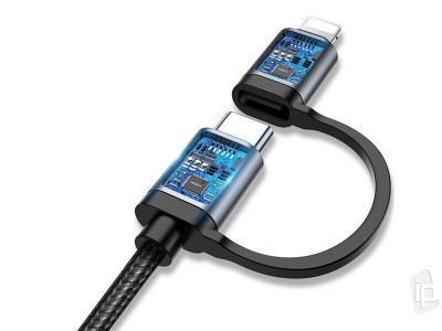 Rock 2v1 – Nabíjací kábel USB-C/USB-C s adaptérom Lightning (1m)