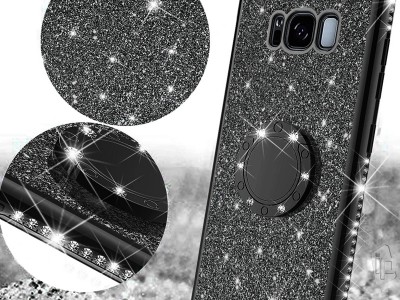 Diamond Glitter Ring (ierny) - Ochrann kryt (obal) s driakom na Samsung Galaxy A40