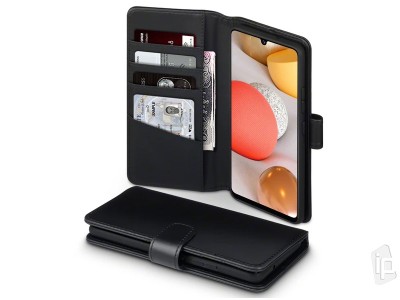 Leather Wallet (ierne) - Peaenkov puzdro z pravej koe pre Samsung Galaxy A42