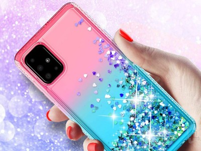 Diamond Liquid Glitter (tyrkysovo-ruov) - Ochrann kryt s tekutmi trblietkami na Samsung Galaxy A51