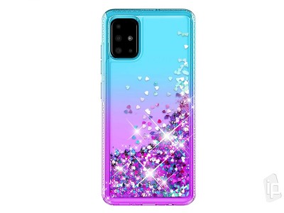 Diamond Liquid Glitter (fialovo-tyrkysov) - Ochrann kryt s tekutmi trblietkami na Samsung Galaxy A51