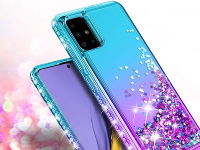 Diamond Liquid Glitter (fialovo-tyrkysov) - Ochrann kryt s tekutmi trblietkami na Samsung Galaxy A02s